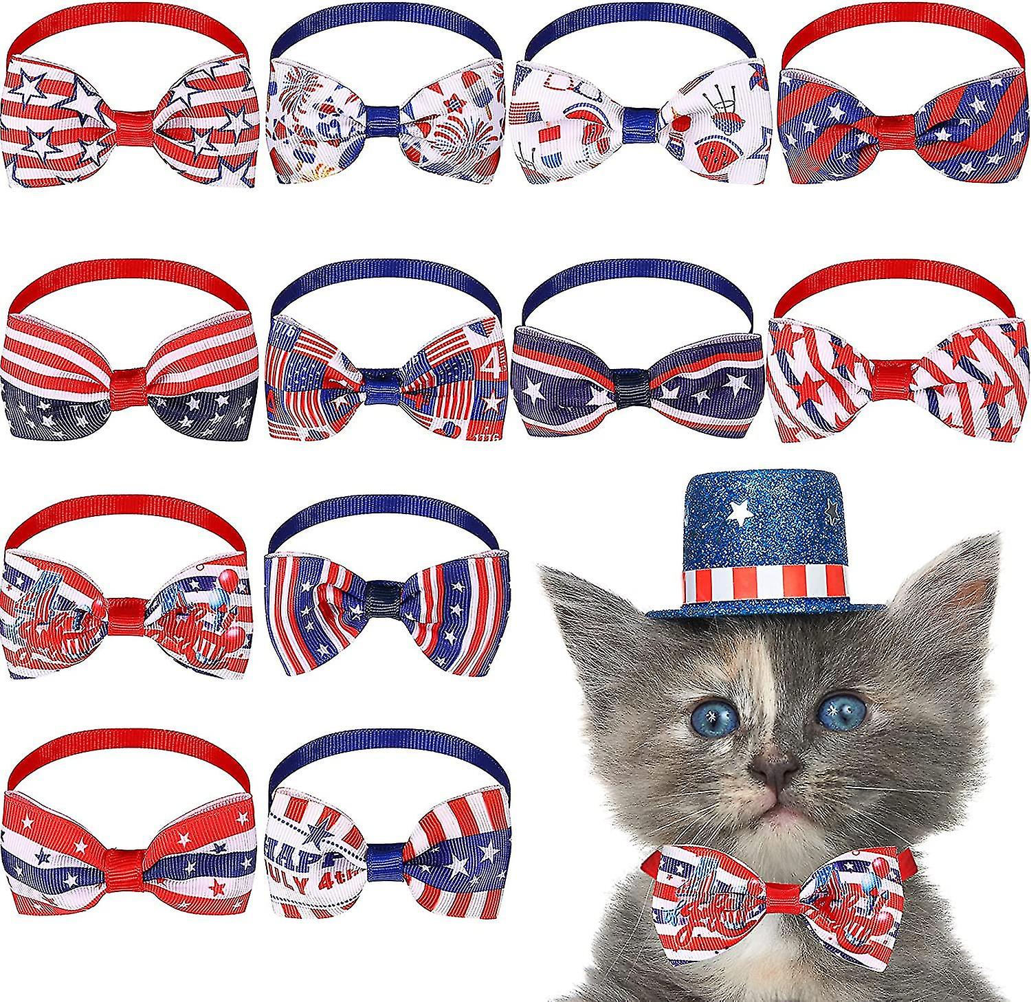 12 Pieces Pet Dog Neckties Adjustable Patriotic Dog Pet Neckties Flag Cat Tie For Dogs Puppy