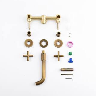 Flynama Single Hole Double-Handle Wall Mount Bathroom Faucet in Antique Brass FL2276A