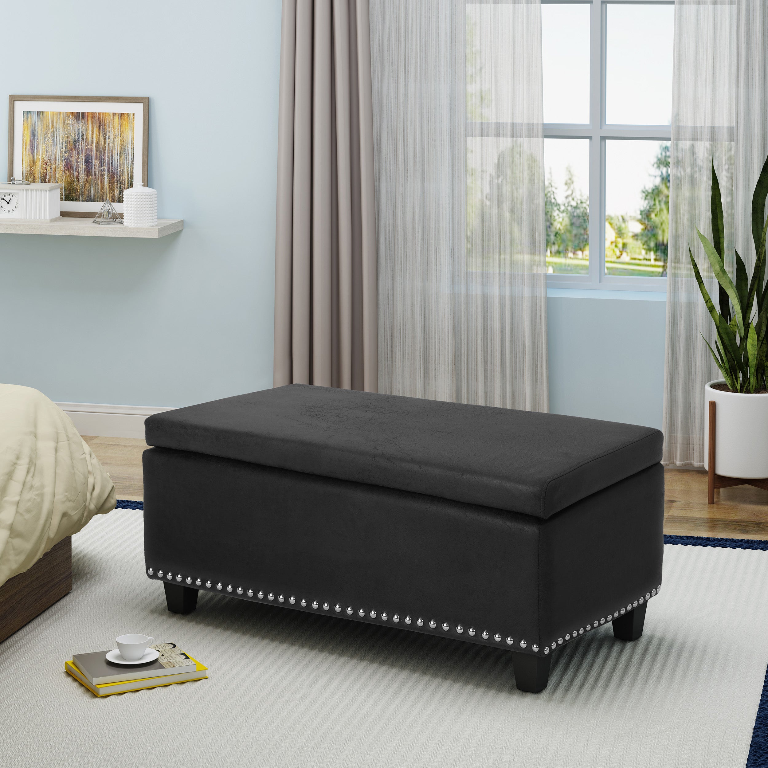 Carl Rectangle Microfiber Storage Ottoman Bench