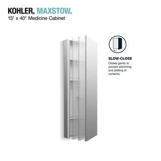 KOHLER Maxstow 15 in. x 40 in. Aluminum Frameless Surface-Mount Soft Close Medicine Cabinet with Mirror K-R79226-LA1