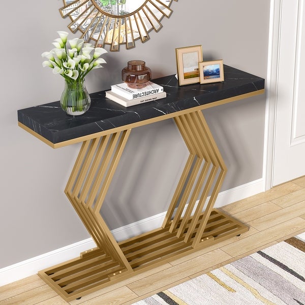 Tribesigns 42 inches Modern Gold Console Table with Geometric Metal Base