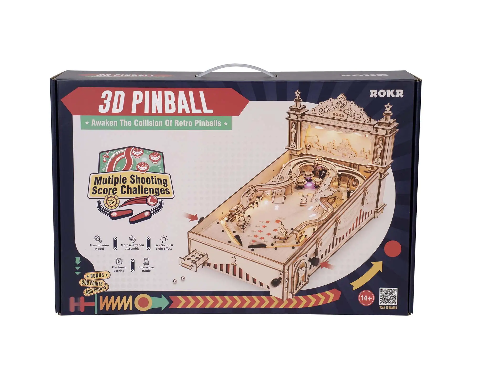 ROKR 3D Puzzle 3D Pinball Machine ，Retro Games Marble Run，Birthday Gift for Adult Kid，482 Pcs
