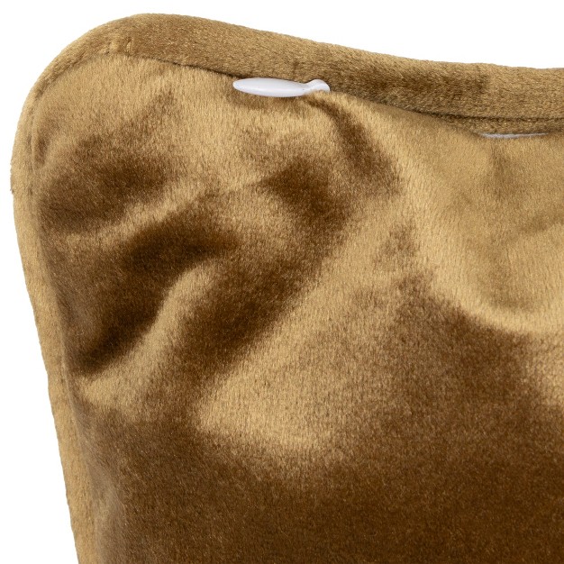 Solid Umber Brown Plush Pipe Edged Square Throw Pillow