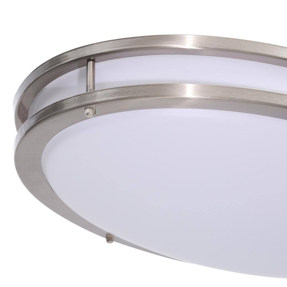 Hampton Bay Hampton Bay 32 in. Transitional Brushed Nickel Integrated Dimmable LED Flush Mount with Frosted Plastic Lens for Kitchen DC032LEDC