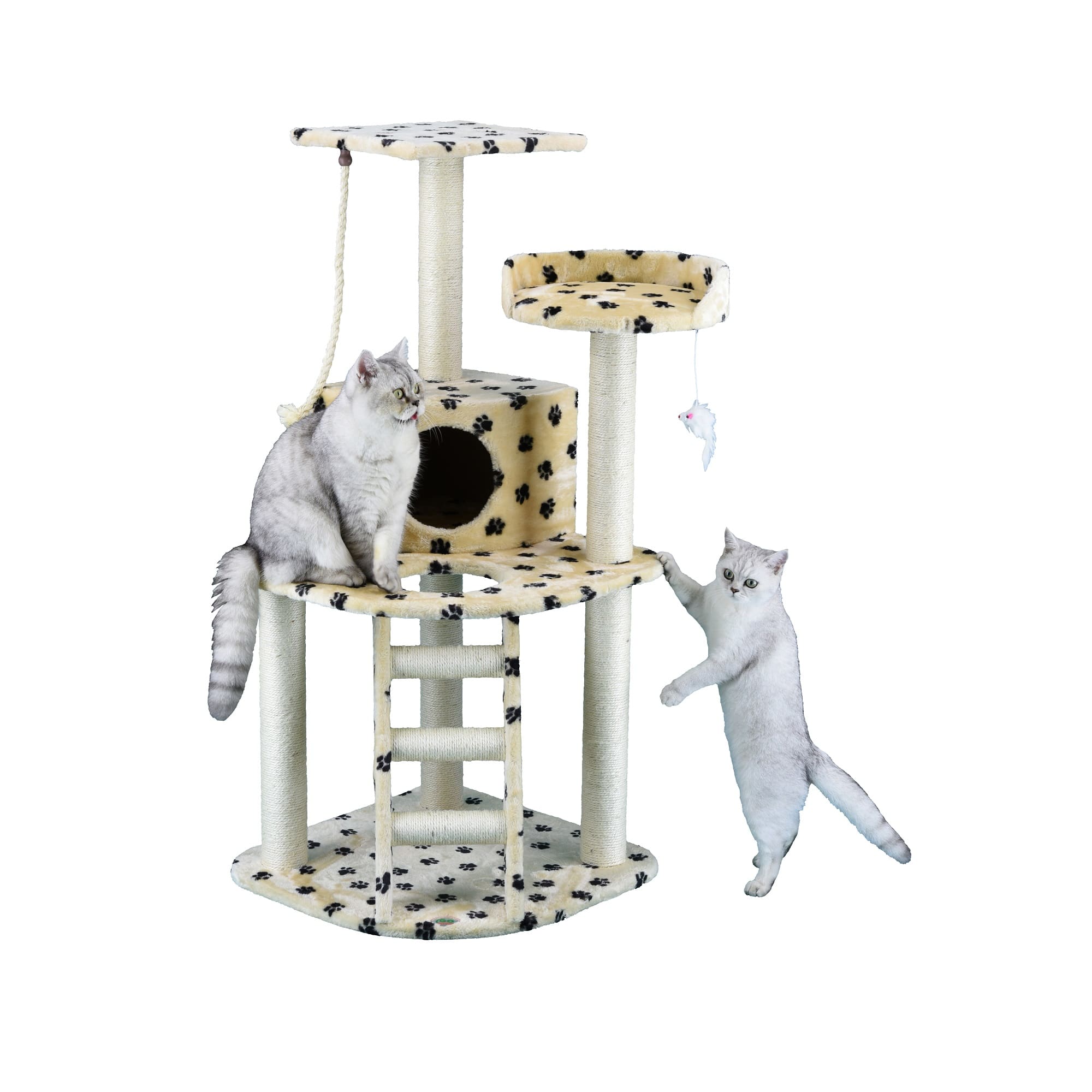 Go Pet Club Classic Paw Print Cat Tree Condo with Sisal Covered Posts， 47.5