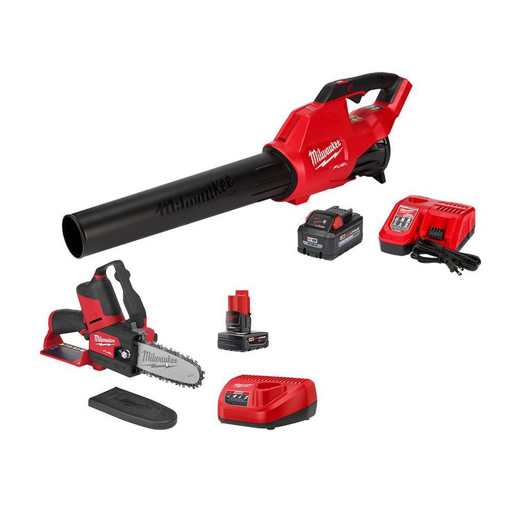 MW M18 FUEL 120 MPH 450 CFM 18-Volt Lithium-Ion Brushless Battery Handheld Blower wM12 FUEL 6in. Pruning Saw Kit(2-Tool) 2724-21HD-2527-21