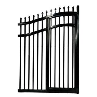 ALEKO Vienna Style 14 ft. x 7 ft. with Pedestrian Gate Black Steel Swing Dual Driveway Fence Gate DGP14VIENNA-HD