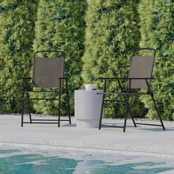 Set of 2 AllWeather Textilene Patio Sling Chairs with Armrests