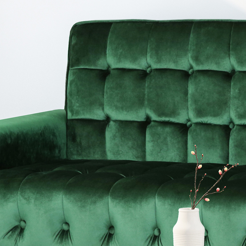 Adan Tufted Velvet Sofa With Gold Tipped Tapered Legs   Midcentury   Sofas   by GDFStudio  Houzz