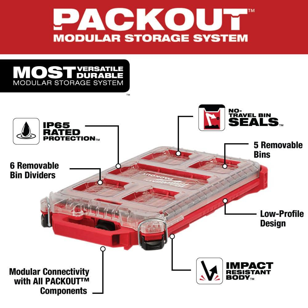 Milwaukee PACKOUT 5-Compartment Low-Profile Compact Small Parts Organizer 48-22-8436