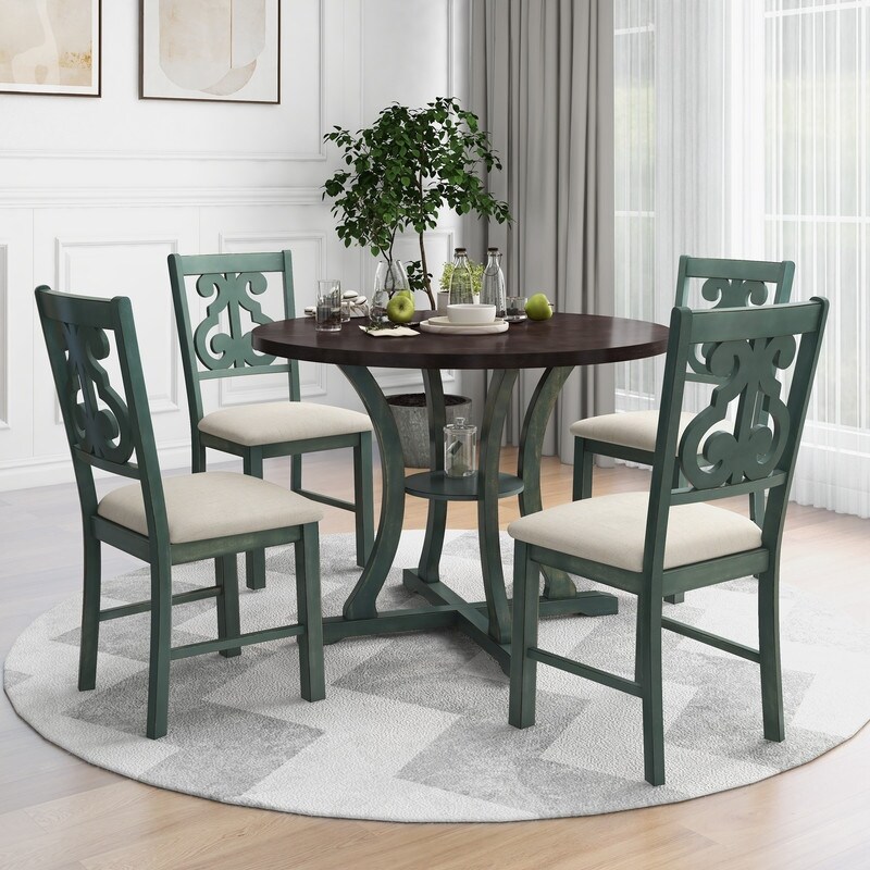 5 Piece Round Dining Table and 4 Fabric Chairs