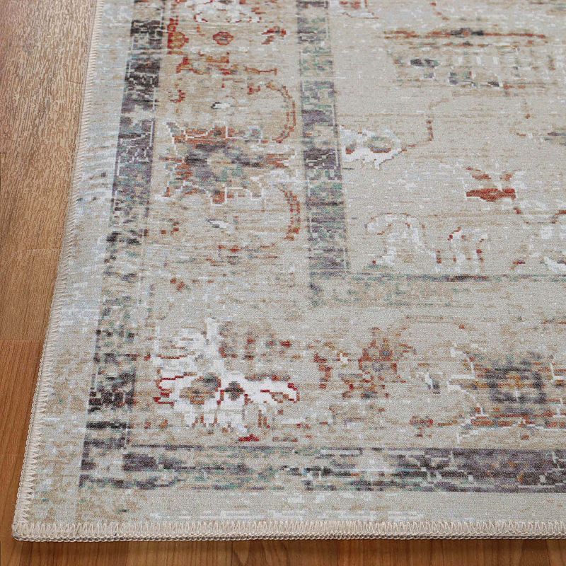 SUPERIOR Swan Distressed Traditional Floral Scroll Washable Rug