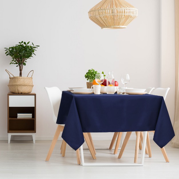 Square Polyester Stain Resistant Solid Tablecloths Navy Blue Piccocasa