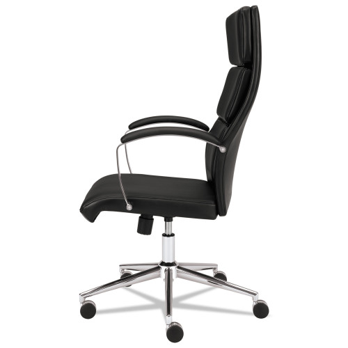 HON HVL105 Executive High-Back Leather Chair， Supports 250 lb， 17.5 to 20.25 Seat， Black Seat/Back， Polished Aluminum Base (VL105SB11)