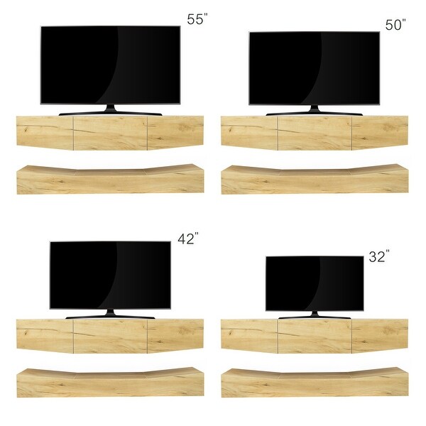 Floating Wall-Mounted LED TV Stand with 3 DrawerandCurvilinear Bottom Base TV Cabinet Entertainment Center