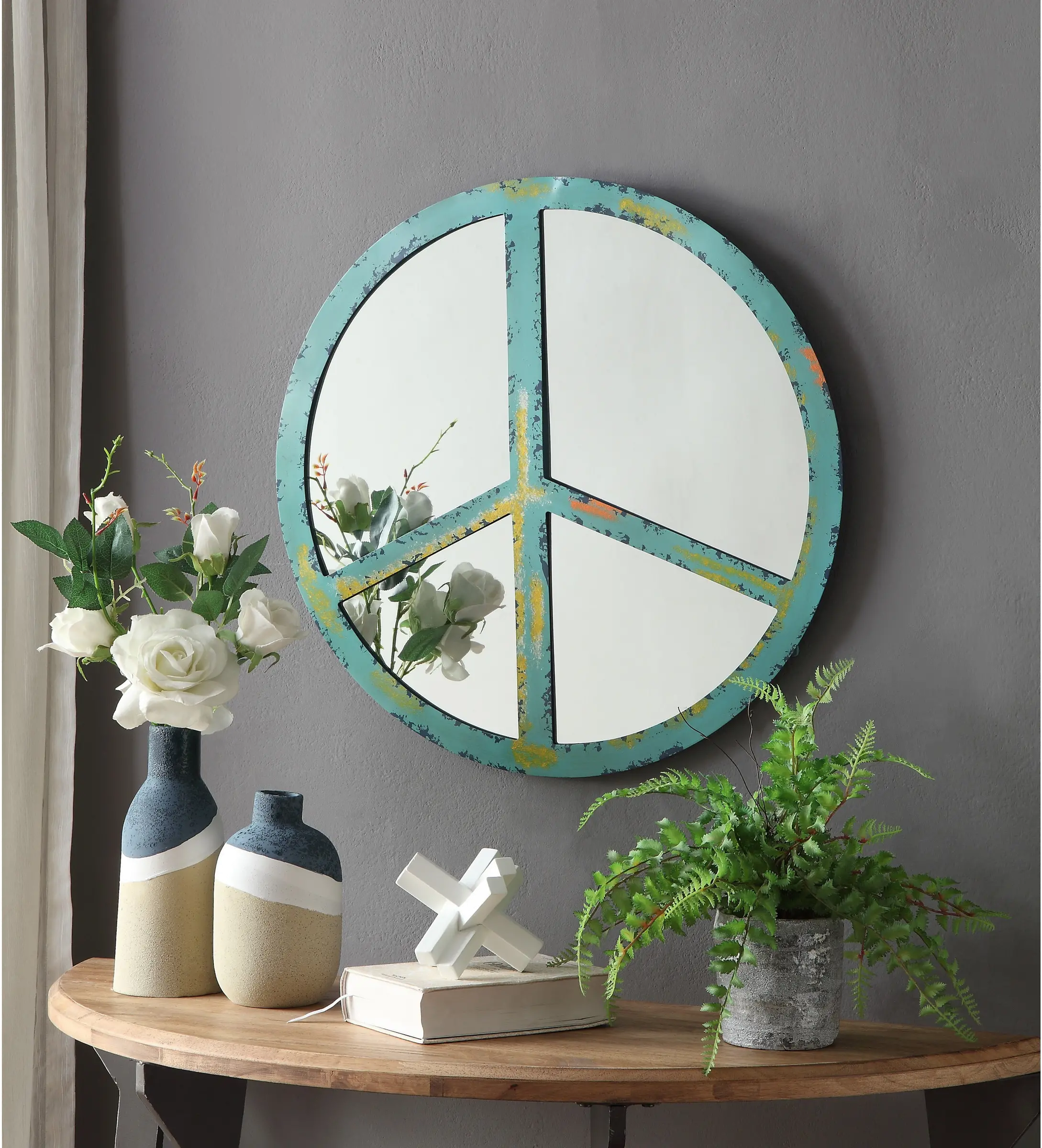 Bright Teal Peace Sign Wall Mirror