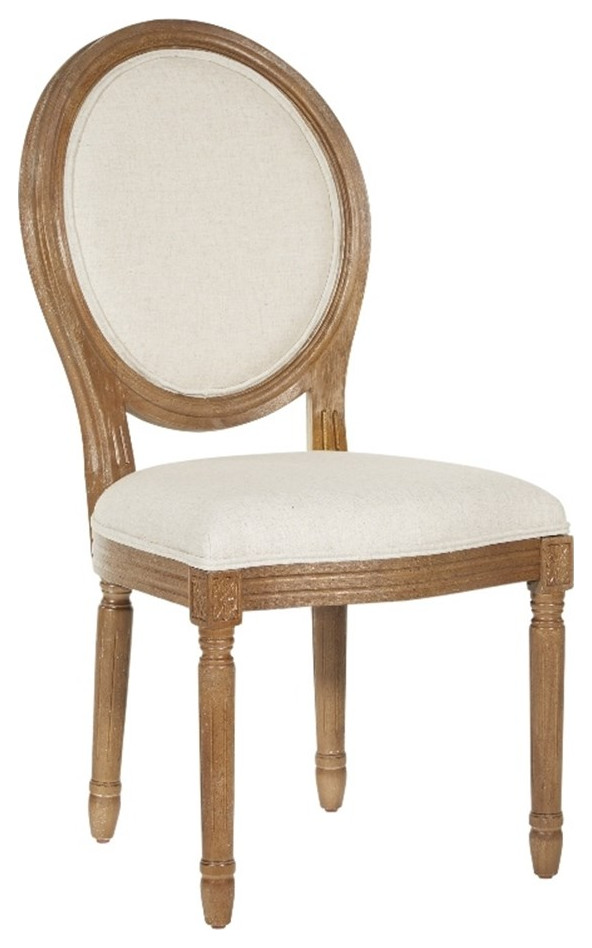 Lillian Oval Back Chair in Linen White Fabric with Brushed Frame   Traditional   Dining Chairs   by Homesquare  Houzz