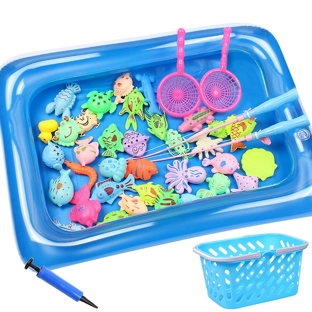 52 Piece Set Double Layer Round Pool Magnetic Fishing Toy With 2 Storage Basket Outdoor Fishing Toy Summer Swimming Pool Baby Playing In Water Toys Fo