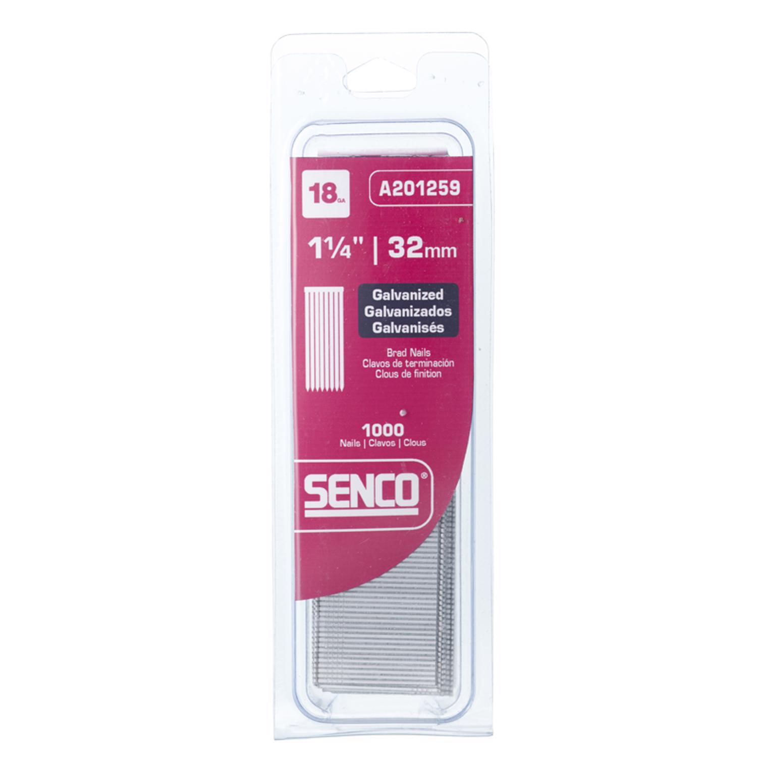 Senco 1-1/4 in. 18 Ga. Straight Strip Galvanized Brad Nails 1，000 pk