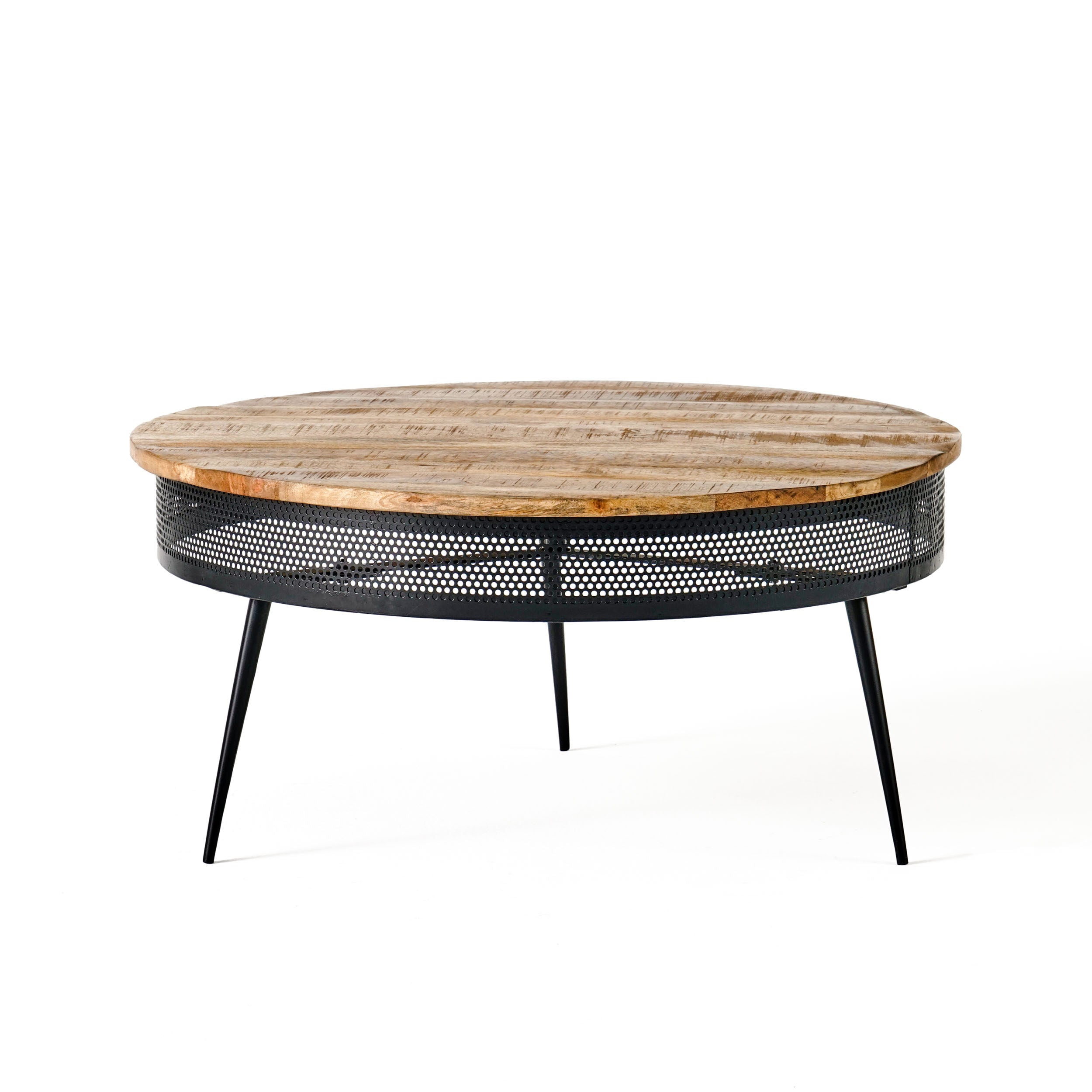 Sanborn Modern Industrial Handcrafted Mango Wood Coffee Table, Natural and Black