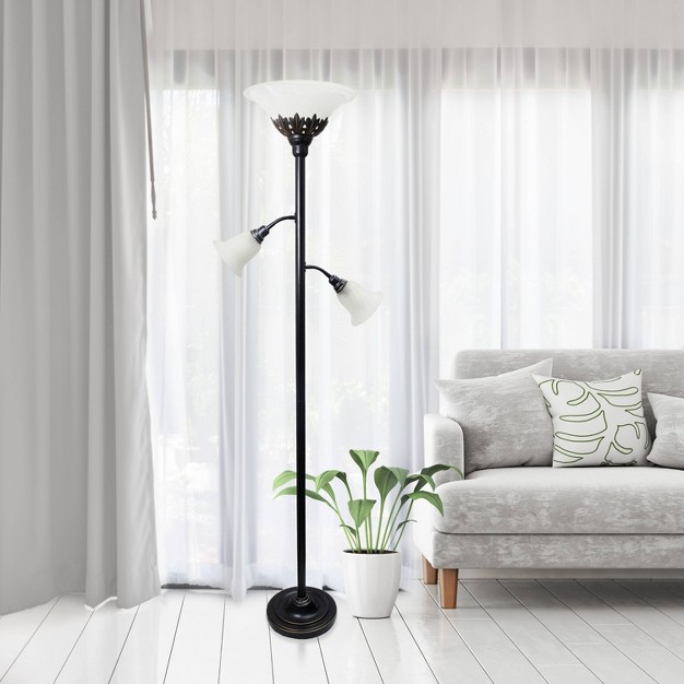 3 light Floor Lamp With Scalloped Glass Shade Elegant Designs