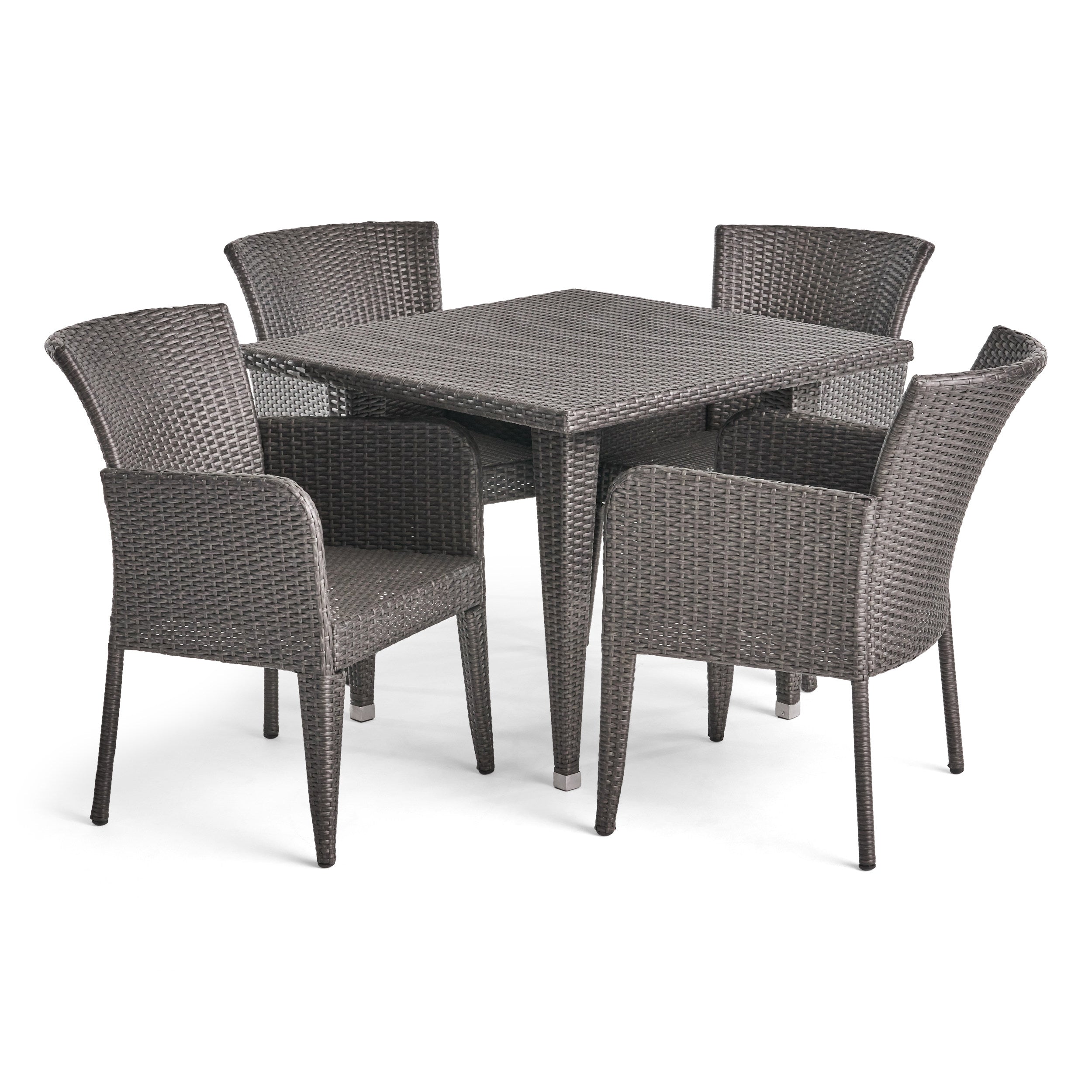 Hans Outdoor 5 Piece Wicker Dining Set, Grey