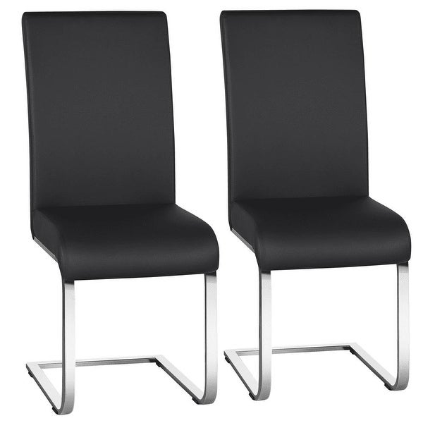 2PCS Modern PU Leather High-back Dining Chairs for Kitchen， Black