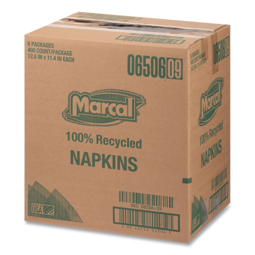 Marcal 100% Recycled Luncheon Napkins， 11.4 x 12.5， White， 400/Pack， 6PK/CT (6506)