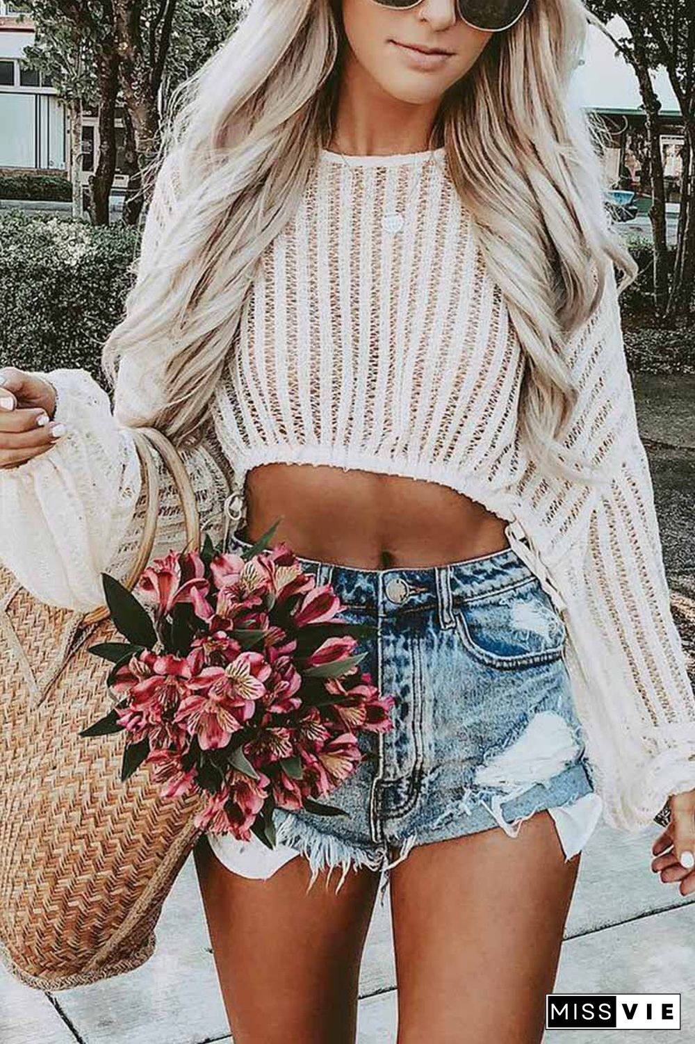 High Waist Sexy Cutout Knitted Bikini Blouse Tops