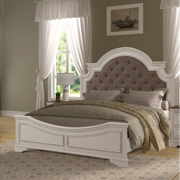 Roundhill Furniture Laval Antique 4-piece White and Oak Wood Bedroom Set - - 27279738