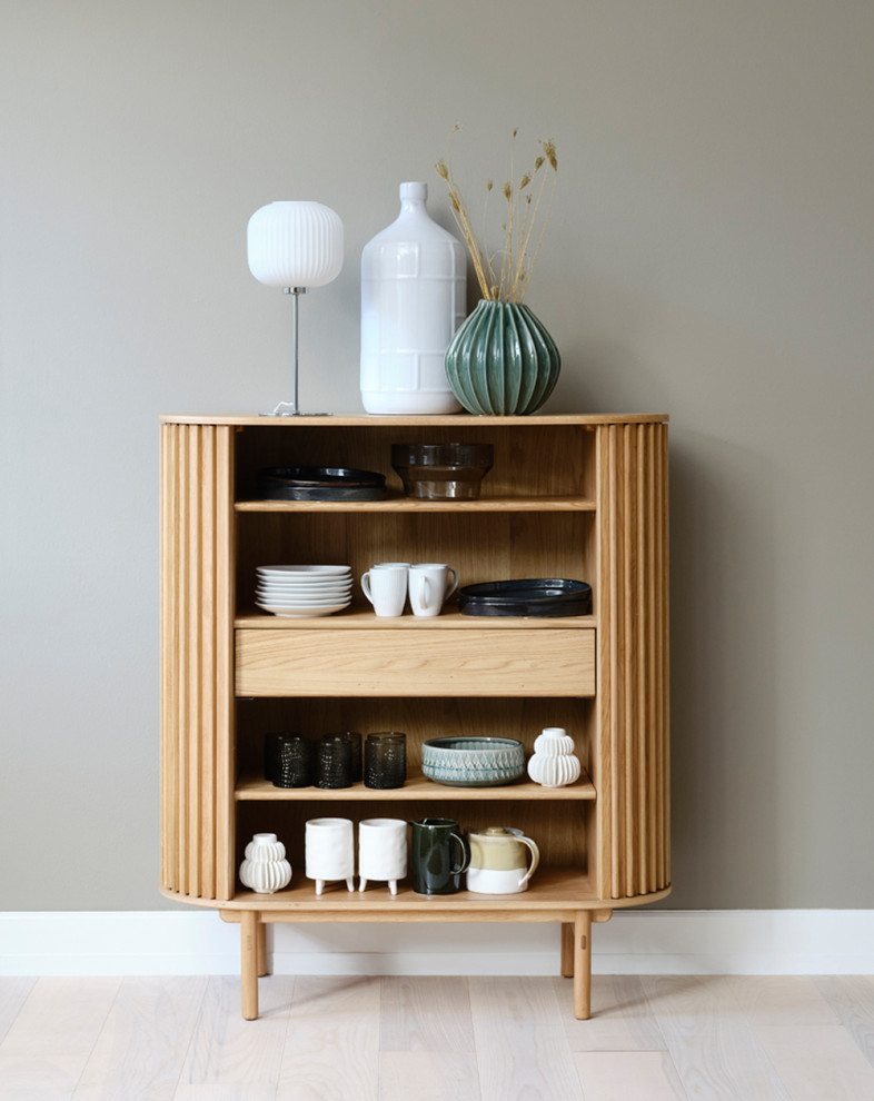 Mid Century Modern Rounded Sliding Door Cabinet 43 quotW  Natural   Midcentury   Accent Chests And Cabinets   by Unique Furniture  Houzz