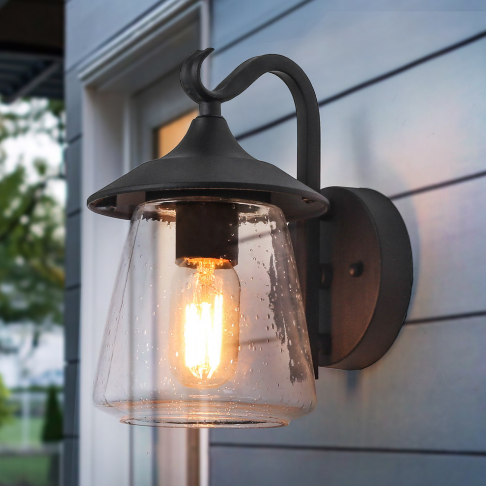 LNC 1 Light Traditional Matte Black Bell Seeded Glass Outdoor Wall Lights   Transitional   Outdoor Wall Lights And Sconces   by LNC  Houzz