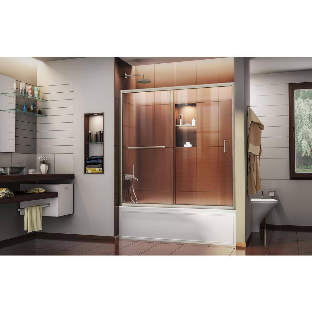 DreamLine Infinity-Z 56 to 60 in. x 58 in. Semi-Frameless Sliding Tub Door in Brushed Nickel SHDR-0960580-04