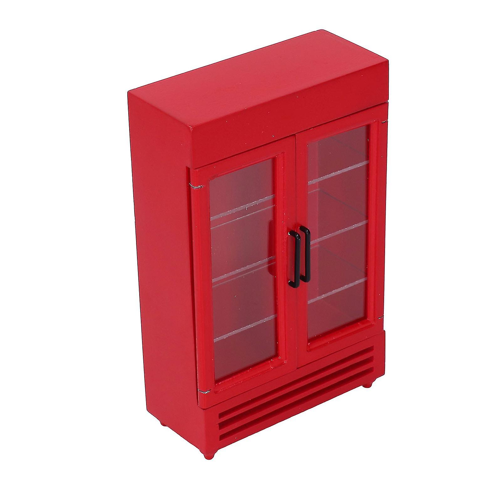 Dollhouse Refrigerator Simulation Exquisite Portable Miniature Wood Fridge for 1:12 Dollhouse Red