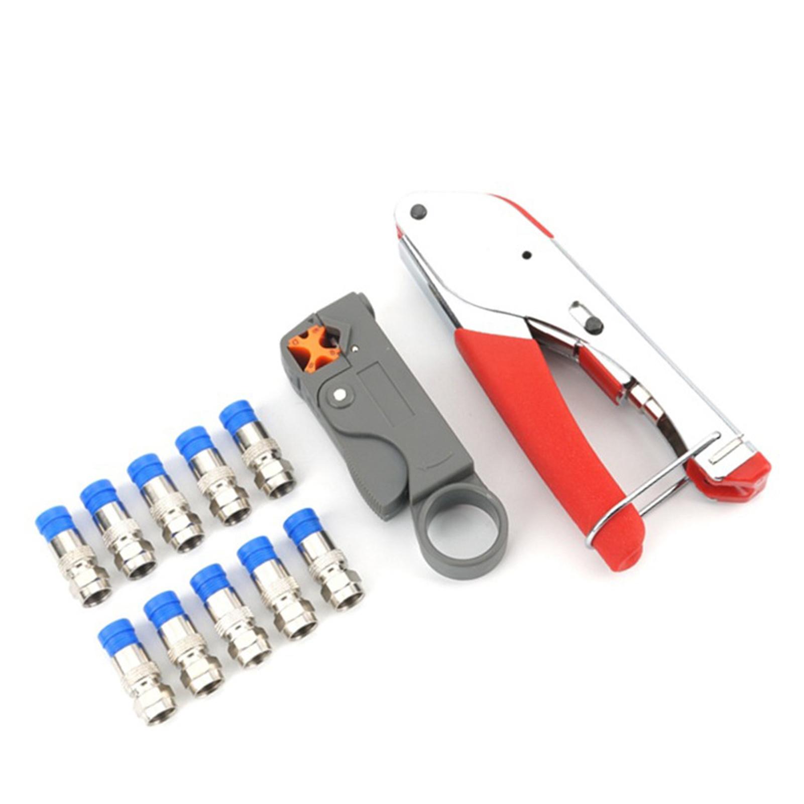 Network Cable Tool Set Crimping Pliers Set Coaxial Cable Press Pliers Rotary Adjustable Wire Stripper With 20pcs F-connector No.288038