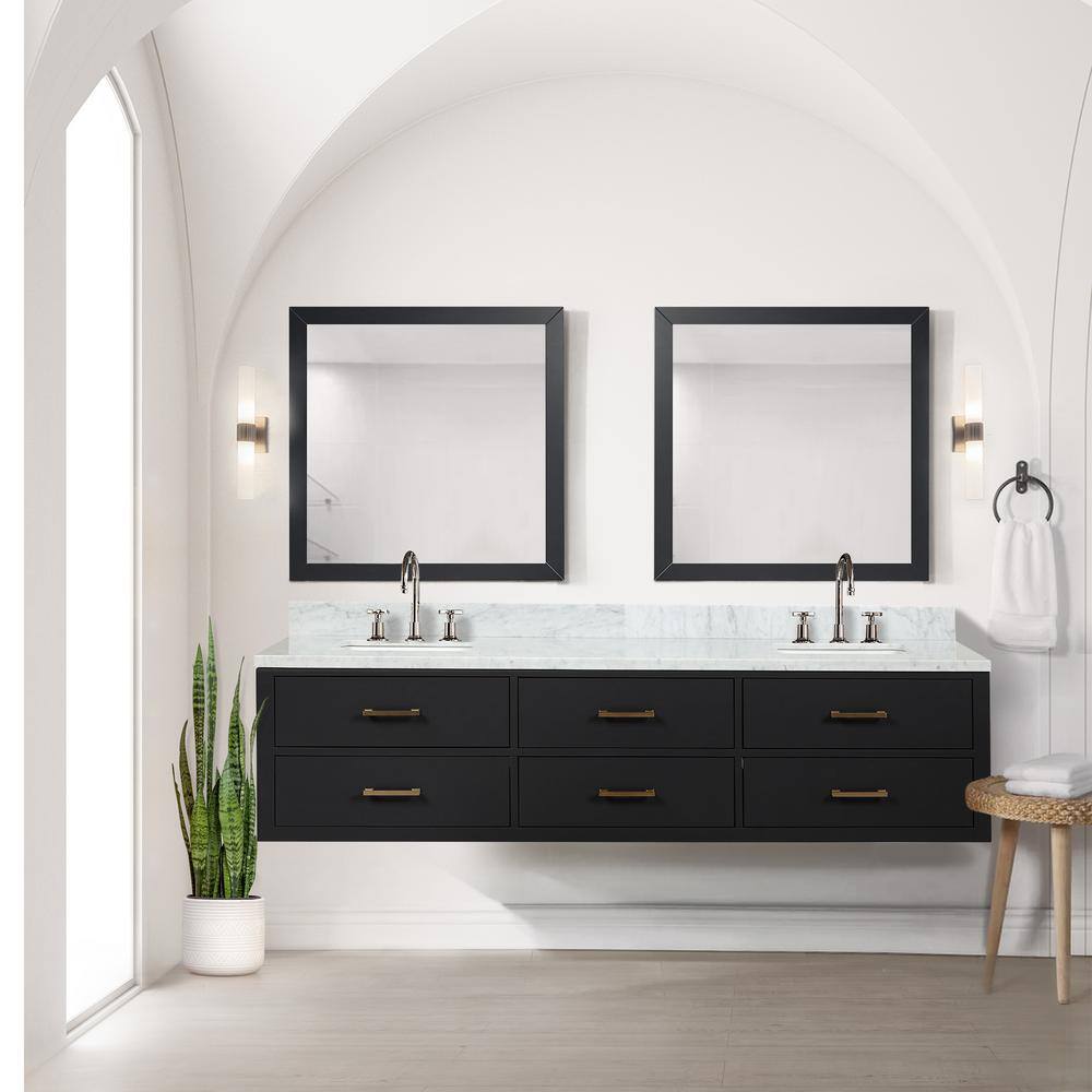 Lexora Sherman 80 in W x 22 in D Black Double Bath Vanity and Carrara Marble Top LVSH80DL100