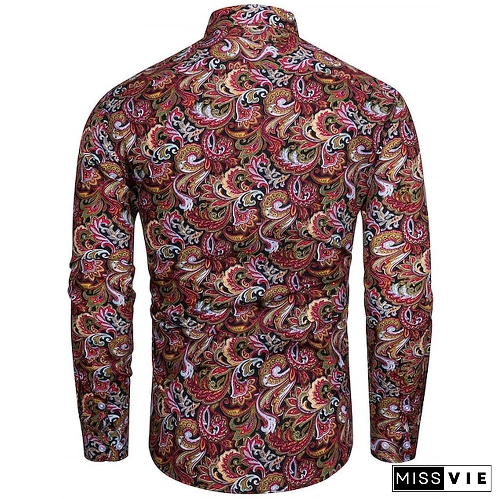 Men's Shirt Boho Shirt Floral Paisley Graphic Prints Turndown Black Red Purple Green Outdoor Street Long Sleeve Print Button-Down Clothing Apparel Sports Fashion Streetwear Designer