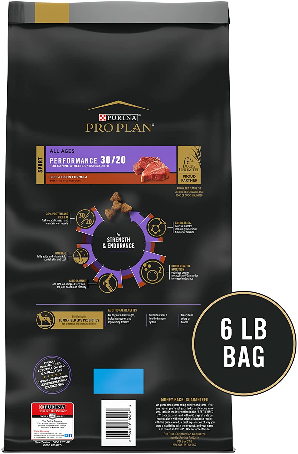 Purina Pro Plan Sport， Energy and Vitality Support， High Protein 30/20 Beef Dry Dog Food and Wet Dog Food 6 lb. Bag