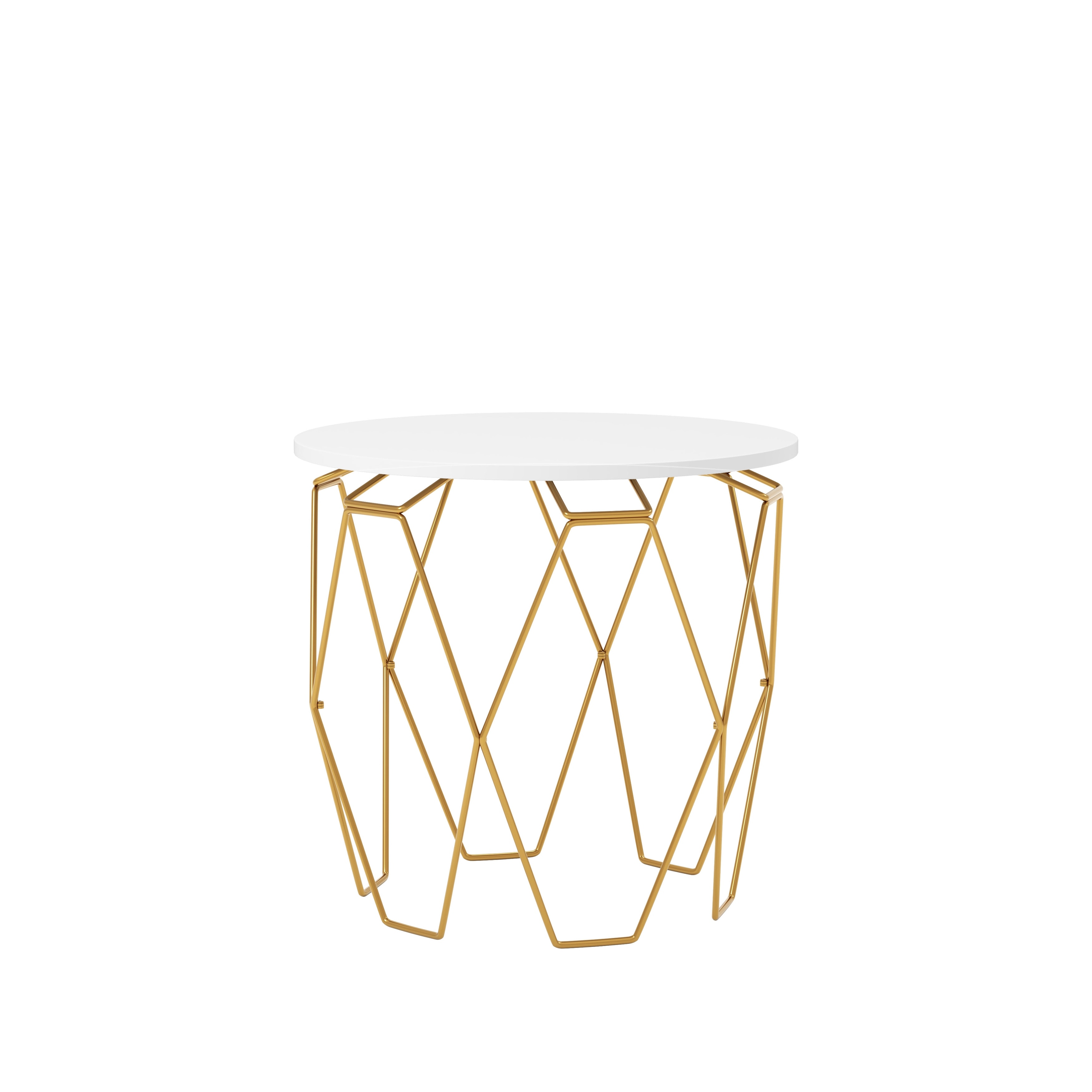 Ariya Modern White and Gold Tone Hexagon Caged 24-inch End Table