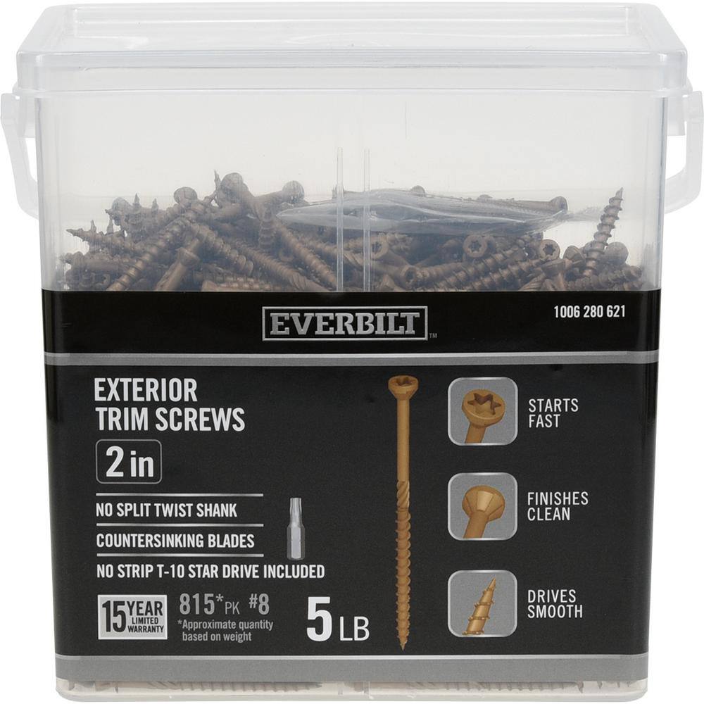 Everbilt #8 x 2 in. Star Drive Trim Head Exterior Wood Screws 5 lbs.-Box (815-Piece) 117363