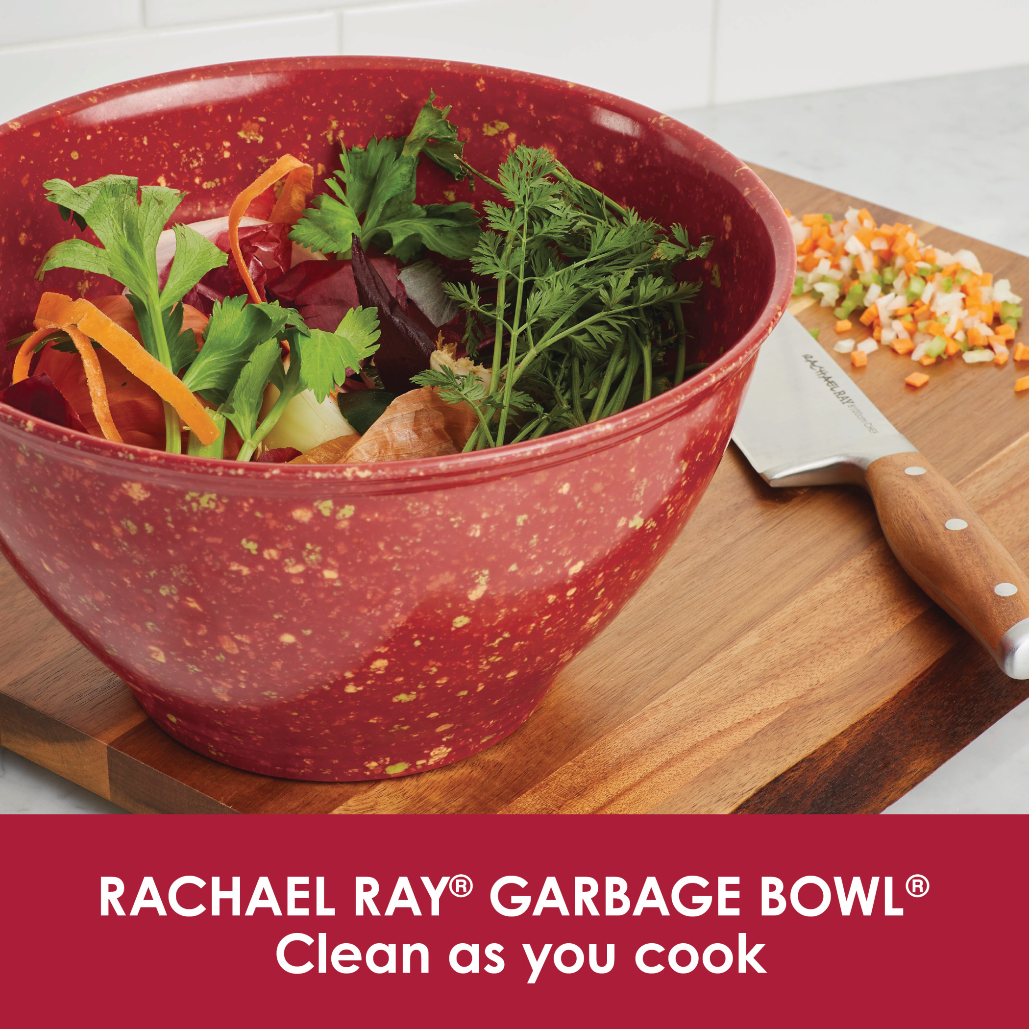 Rachael Ray 4-Quart Melamine Garbage Bowl， Red