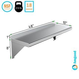 AMGOOD 10 in. x 48 in. Stainless Steel Wall Shelf. Kitchen Restaurant Garage Laundry Metal Shelf with Brackets AMG WS-1048