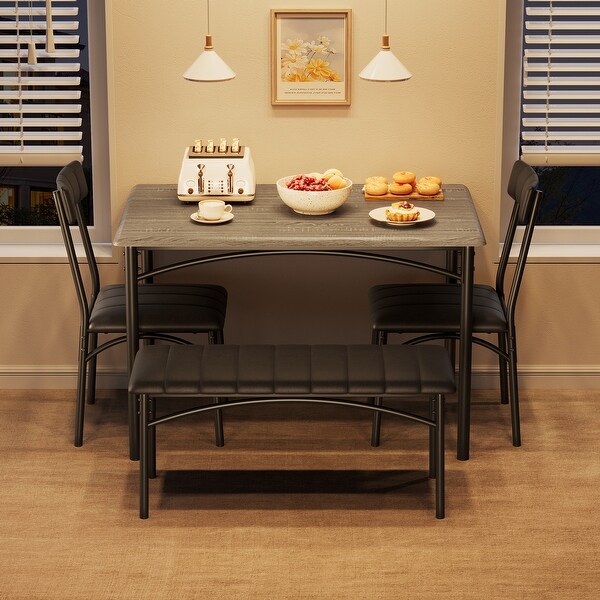 Dining Table Set for 4 with Upholstered Chairs and Bench