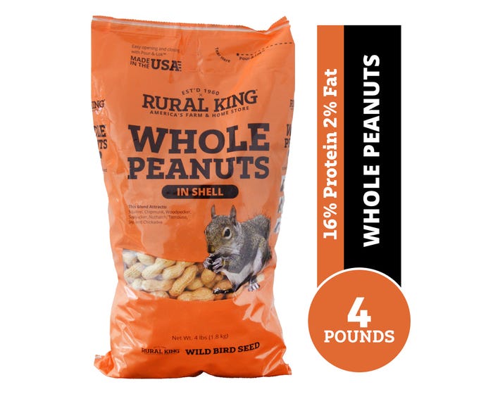 Rural King Whole Peanuts in Shell， Wild Bird Seed， 4 lb. Bag