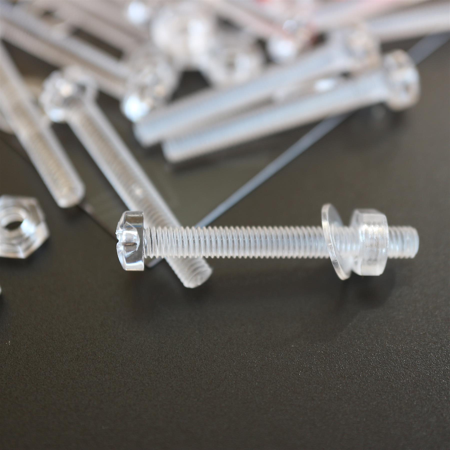 60x Clear Acrylic， Pan Head， M3 x 25mm， Plastic Bolts， Nuts and Washers - Screws