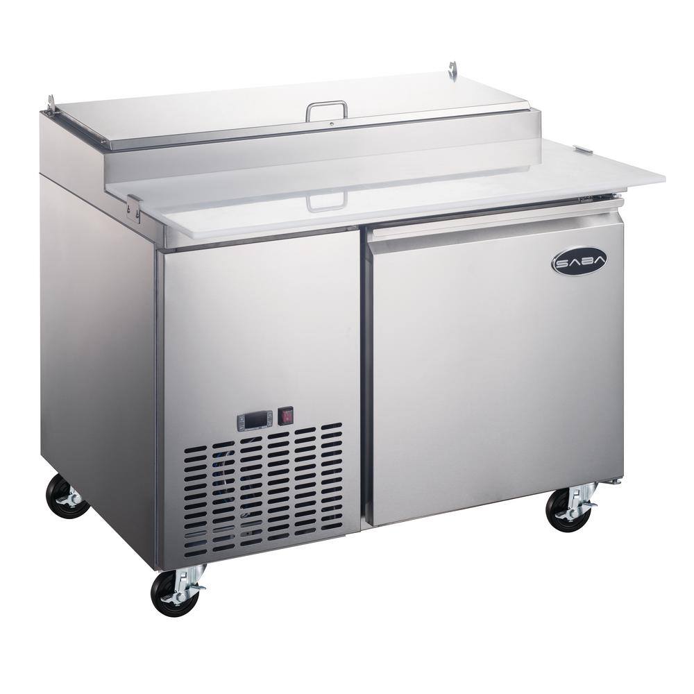 SABA 44.5 in. W 13 cu. ft. Commercial Pizza Prep Table Refrigerator Cooler in Stainless Steel SPP-44-6