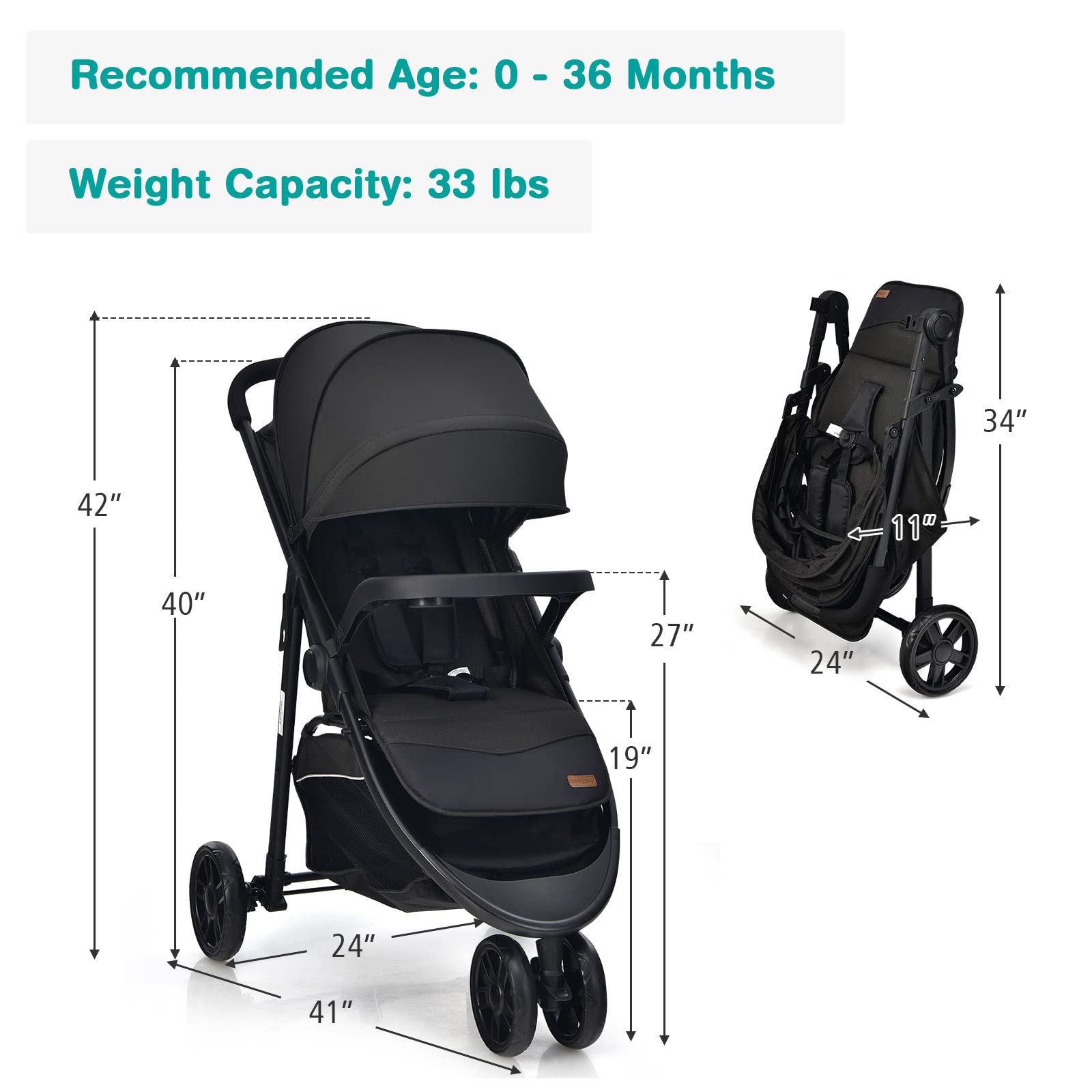 Costzon Lightweight Baby Stroller for Newborn Toddlers with 5-Point Safety Harness