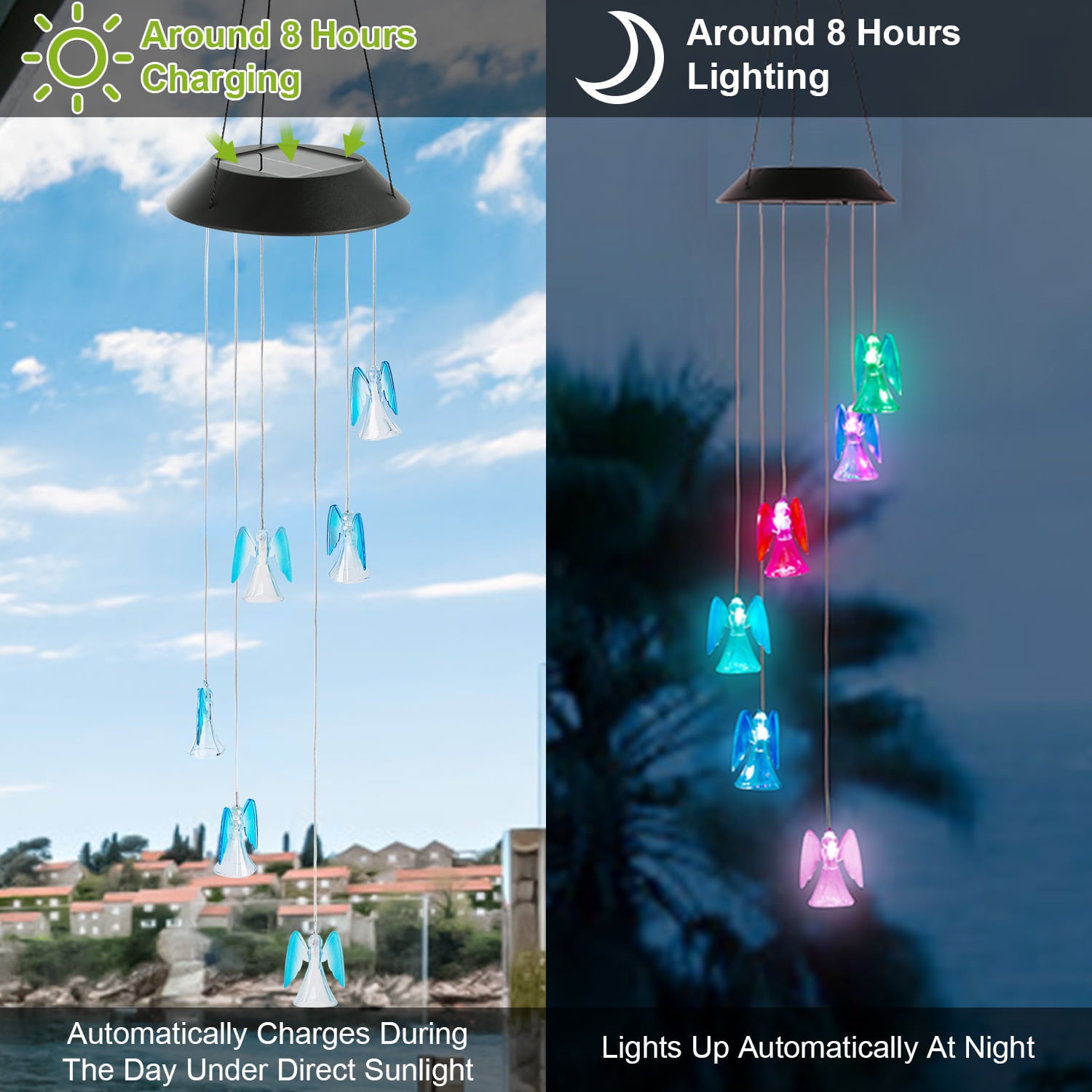 iMounTEK Solar Powered Angel Lights Wind Chimes LED Color Changing Hanging Wind Lamp