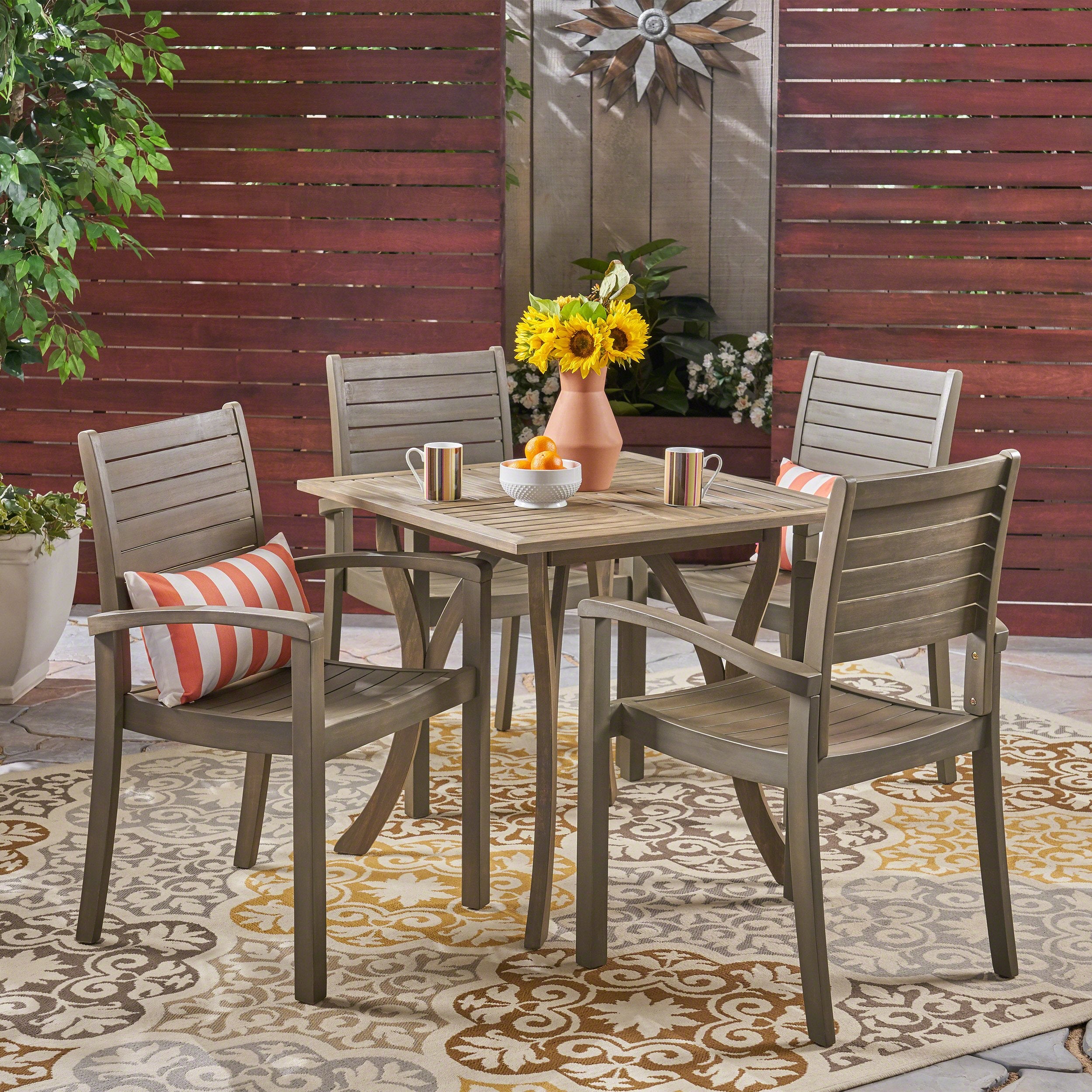 Carr Outdoor 4-Seater Square Acacia Wood Dining Set