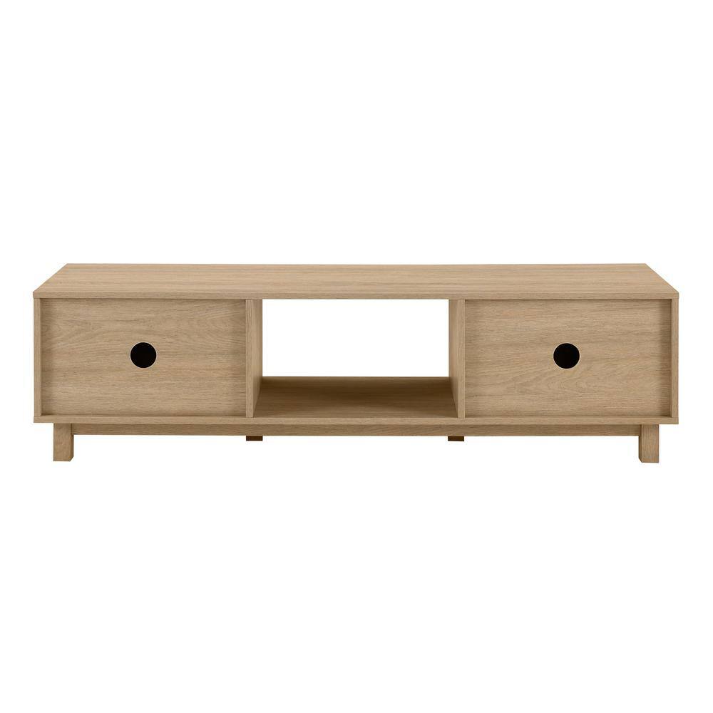 Welwick Designs 58 in. Coastal Oak Wood Mid-Century Modern TV Stand with 2 Reeded Doors Fits TVs up to 65 in. HD9723